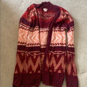 Red patterned cardigan